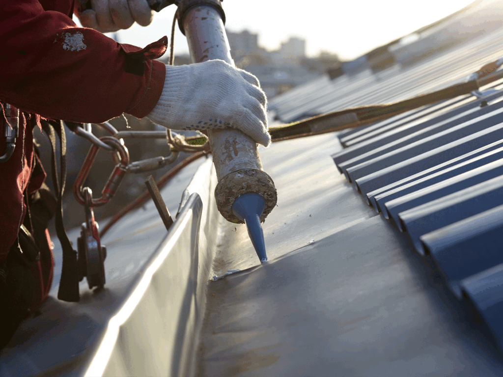 Rope access gutter cleaning, inspection and minor repairs on commercial roofline and drainage