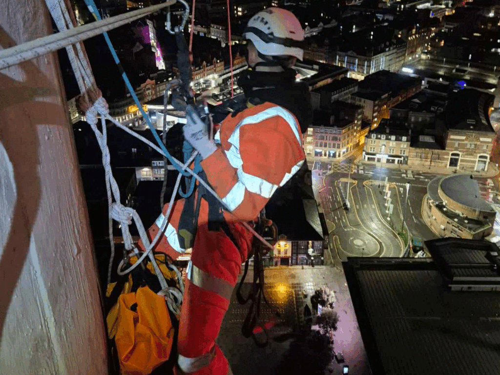 High-level industrial rope access cleaning on buildings and plant to remove dirt and contaminants