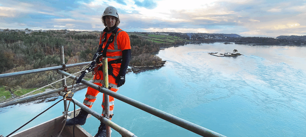 Rope Access Anglesey – IRATA technician carrying out bridge inspection, Raven Rope Access